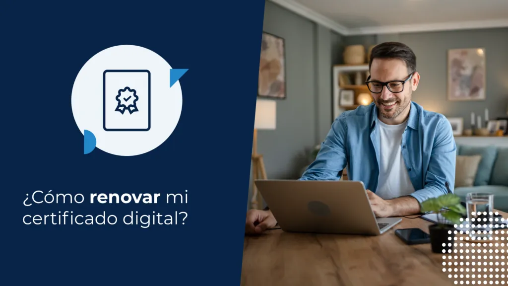 Persona haciendo teletrabajo, buscando en su computadora cómo renovar el certificado digital.