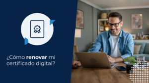 Persona haciendo teletrabajo, buscando en su computadora cómo renovar el certificado digital.