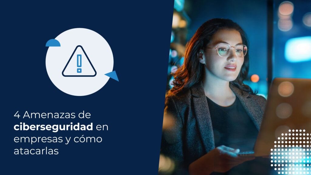 Mujer profesional revisando su computadora por la noche, con el fondo de una ciudad con luces brillantes y desenfocadas. La imagen representa a una persona trabajando con tecnología en un entorno nocturno, lo cual puede asociarse con amenazas de ciberseguridad.