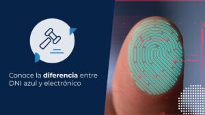 Primer plano de una huella dactilar siendo escaneada por un sensor biométrico digital con interfaz de acceso denegado, resaltando la seguridad biométrica que marca la diferencia entre DNI azul y electrónico.