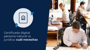 Equipo de trabajo en una oficina gestionando trámites empresariales con certificado digital de persona jurídica.