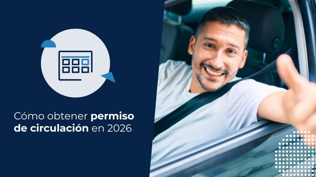 Un hombre conduce un vehículo y hace un gesto de aprobación al descubrir cómo obtener el permiso de circulación 2026.
