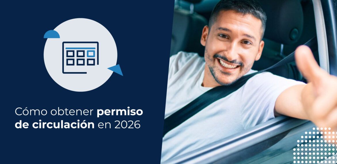 Un hombre conduce un vehículo y hace un gesto de aprobación al descubrir cómo obtener el permiso de circulación 2026.