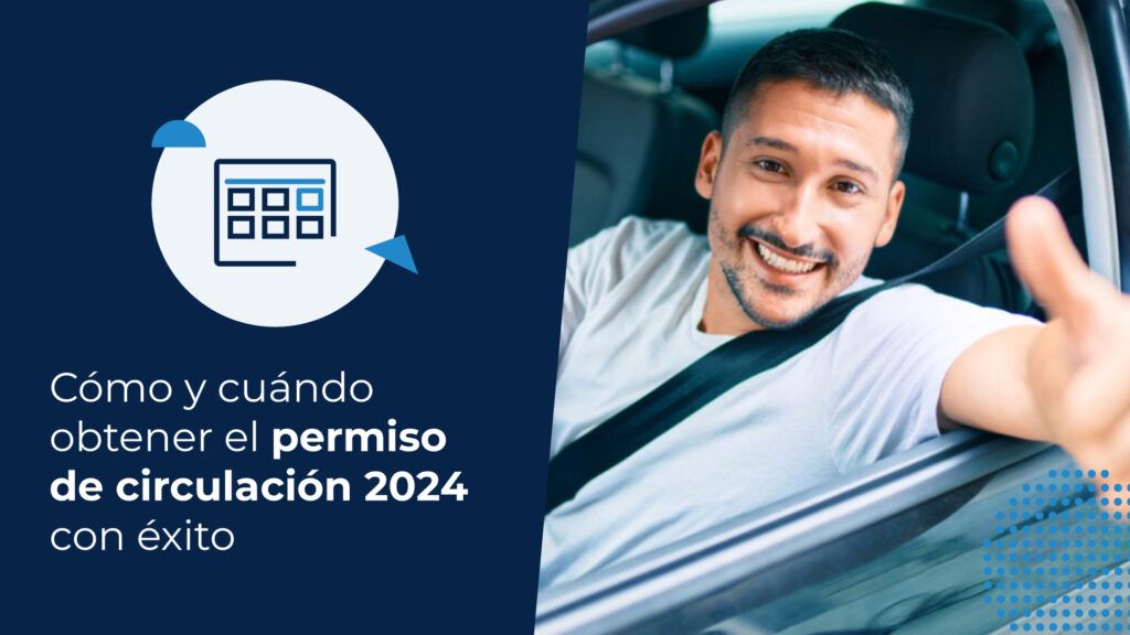 Un hombre conduce un vehículo y hace un gesto de aprobación al descubrir cómo obtener el permiso de circulación 2024.