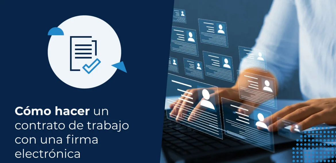 Jefe de una empresa finalizando una entrevista de trabajo a una mujer, estrechando su mano. La imagen representa el uso de la firma digital en contratos de trabajo.