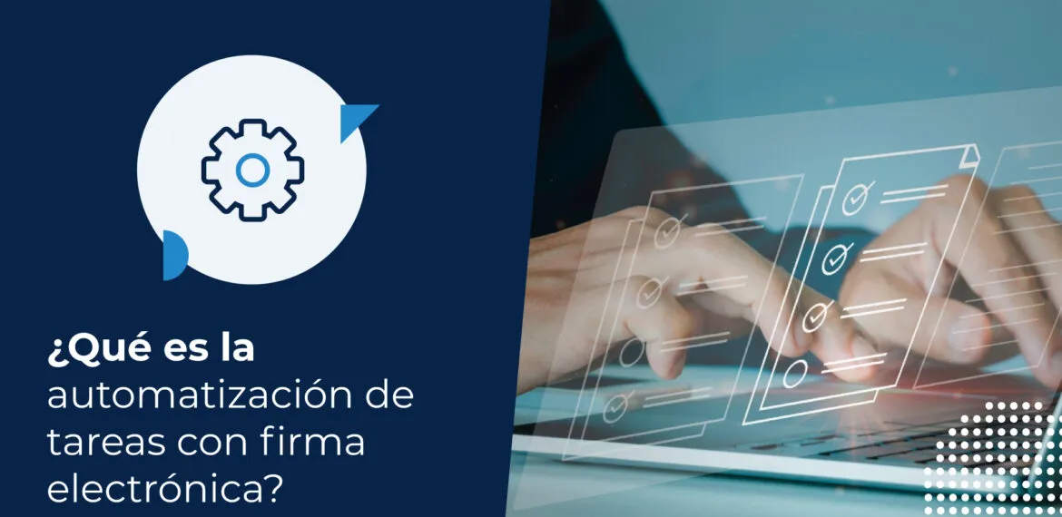 Un emprendedor se encuentra en su oficina, utilizando la firma electrónica en su computador para automatizar tareas.