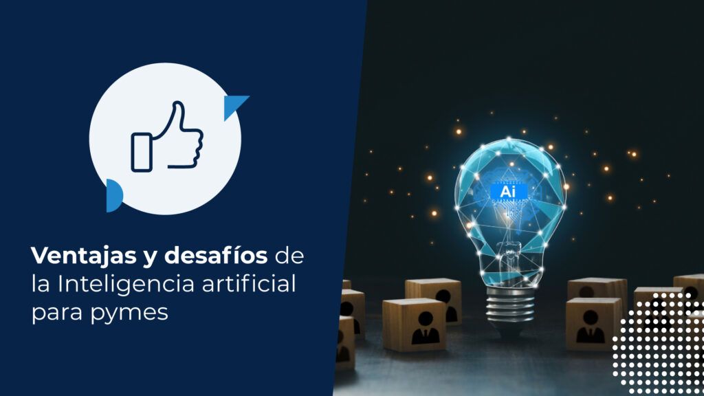 Una bombilla de luz brillante dentro de una red de conexiones, rodeada de cajas de madera con iconos de personas. La imagen representa la inteligencia artificial para pymes.