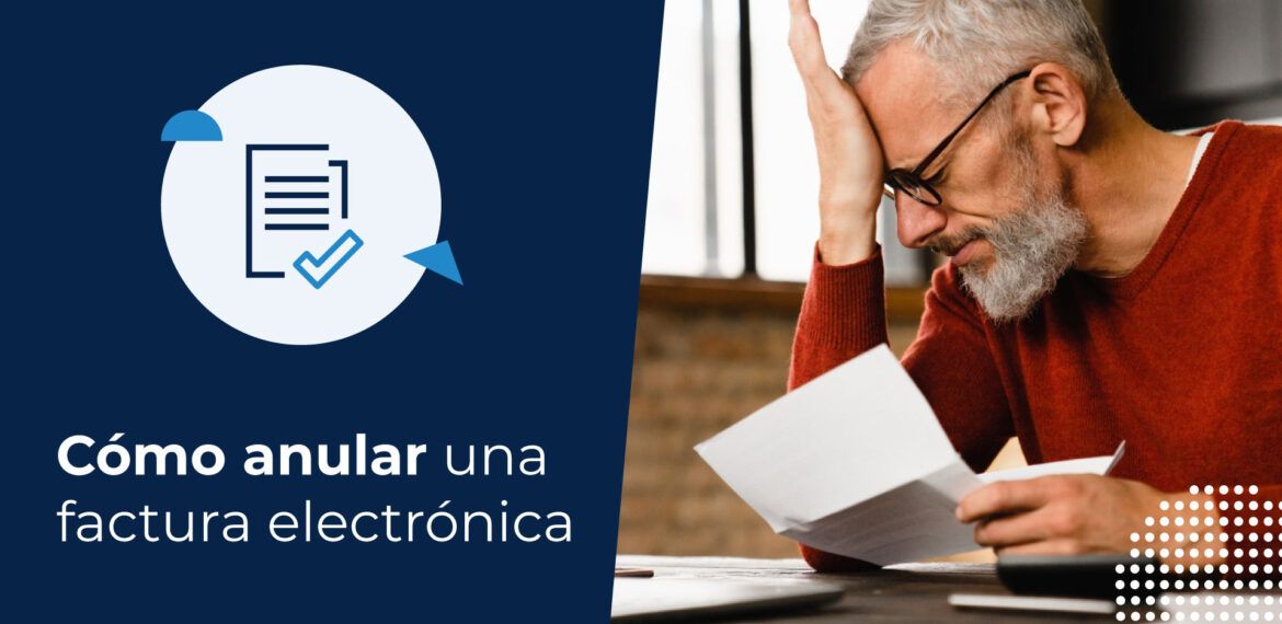 Hombre de negocios preocupado por cómo anular una factura electrónica.