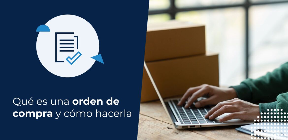 Persona de negocios buscando en su computador cómo hacer una orden de compra.