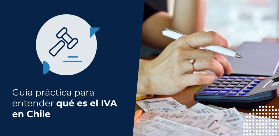 Persona gestionando la contabilidad con calculadora y boletas, ilustrando el proceso de calcular o entender qué es el IVA en Chile y su impacto en las finanzas.