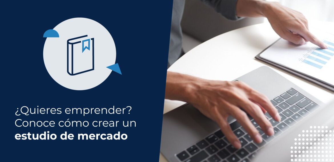 Persona analizando gráficos financieros y utilizando un computador sobre un escritorio blanco, ilustrando los pasos sobre cómo crear un estudio de mercado profesional.